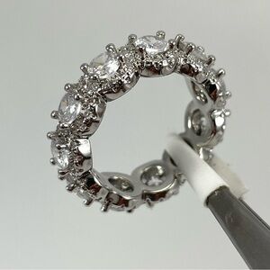 Beautiful Statement Eternity Band Round Cut White Diamond CZ Silver Plated Ring